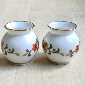 Ritka vintage Schmidt Brazil porcelán mini váza pár � aranyozott, 5 cm - otthon & életmód - virágdekoráció - virágtartó - váza - Meska.hu