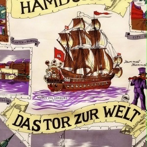 Vintage GI-PA Hamburg szuvenír kendő � Ritka retro illusztrált városi kendő (78x78 cm) - ruha & divat - sál, sapka, kendő - kendő - Meska.hu