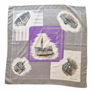 Romantikus vintage Velence (Venezia) kendő � Lila-szürke képeslap mintás szatén (76x76cm) - ruha & divat - sál, sapka, kendő - kendő - Meska.hu