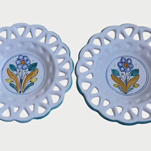 Zsűrizett Népi Iparművészeti Dísztányér Pár � Áttört Peremű Ritkaság (2 db, 20 cm) - Meska.hu