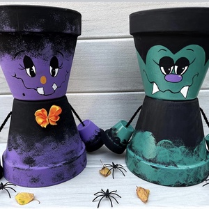 Halloweeni cserépbabk, Otthon & Életmód, Dekoráció, Dísztárgy, Festett tárgyak, Festészet, MESKA