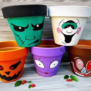 Halloweeni cserépkék, Otthon & Életmód, Dekoráció, Halloween, Halloweeni dekoráció, Festészet, Festett tárgyak, MESKA
