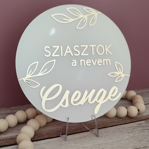 Baba névtábla bejelentő - születési adatokkal + tartóval - otthon & életmód - babaszoba, gyerekszoba - gyerek névtábla - Meska.hu