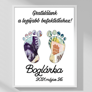 Babaköszöntő ajándék, babaváró ajándék, újszülött köszöntő ajándék, keresztelő ajándék - pénzátadó képkeret - babatalpak - Meska.hu