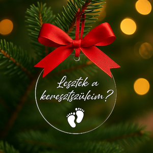 Keresztszülő felkérő ajándék, Baba bejelentő karácsonyfadísz, Baba bejelentő korong, Karácsony, Karácsonyi lakásdekoráció, Karácsonyfadíszek, Festett tárgyak, Mindenmás, MESKA