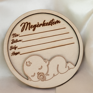 Baba emlékörző, Baba bejelentő korong, baba mérföldkő kártya, újszülött ajándék, babaváró, Otthon & Életmód, Babaszoba, gyerekszoba, Babaszoba dekoráció, Festett tárgyak, Mindenmás, MESKA