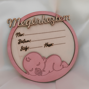Baba emlékörző, Baba bejelentő korong, baba mérföldkő kártya, újszülött ajándék, babaváró, Otthon & Életmód, Babaszoba, gyerekszoba, Babaszoba dekoráció, Festett tárgyak, Mindenmás, MESKA