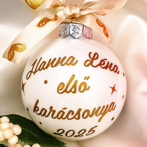 Első karácsonyom- üveggömb, névre szóló, első karácsony, Karácsony, Karácsonyi lakásdekoráció, Karácsonyfadíszek, Fotó, grafika, rajz, illusztráció, Mindenmás, MESKA