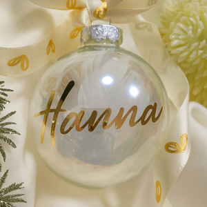 Átlátszó karácsonyi gömb tollal töltve, üveggömb, névre szóló - Meska.hu