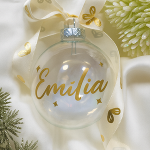 Átlátszó karácsonyi gömb tollal töltve, üveggömb, névre szóló - Meska.hu