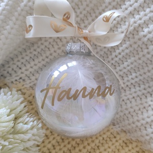 Átlátszó karácsonyi gömb tollal töltve, üveggömb, névre szóló - Meska.hu