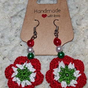 Horgolt kokárda fülbevaló - ékszer - fülbevaló - lógó fülbevaló - Meska.hu