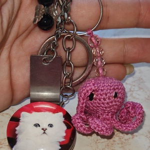 Rózsaszín Octopus horgolt polip kulcstartó  - táska & tok - kulcstartó & táskadísz - kulcstartó - Meska.hu
