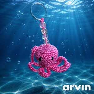 Rózsaszín Octopus horgolt polip kulcstartó  - Meska.hu