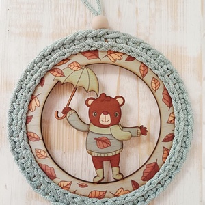 MackóLackó ajtódísz, Otthon & Életmód, Dekoráció, Ajtó- és ablak dekoráció, Ajtódísz & Kopogtató, Decoupage, transzfer és szalvétatechnika, Horgolás, MESKA