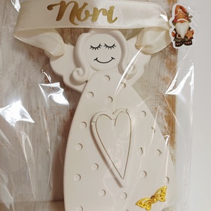 Kerámia angyalka névre szóló szalaggal - karácsony - karácsonyi lakásdekoráció - karácsonyfadíszek - Meska.hu