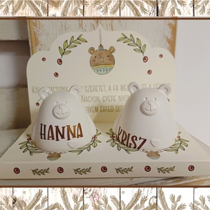 Névre szóló páros mackók dobozkában, Karácsony, Karácsonyi lakásdekoráció, Karácsonyi manók, figurák, Kerámia, Fotó, grafika, rajz, illusztráció, MESKA