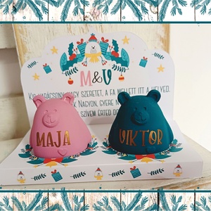 Névre szóló páros mackók dobozkában - karácsony - karácsonyi lakásdekoráció - karácsonyi manók, figurák - Meska.hu