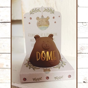 Névre szóló szingli mackó dobozkában, Karácsony, Karácsonyi lakásdekoráció, Karácsonyi manók, figurák, Fotó, grafika, rajz, illusztráció, Kerámia, MESKA