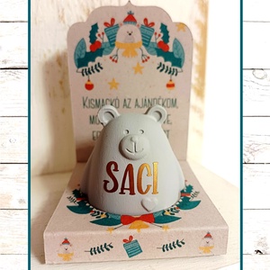 Névre szóló szingli mackó dobozkában - karácsony - karácsonyi lakásdekoráció - karácsonyi manók, figurák - Meska.hu
