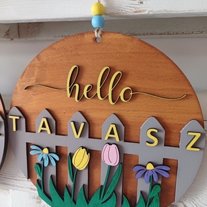 Hello Tavasz+ Hello Húsvét kétoldalas ajtódísz - otthon & életmód - dekoráció - ajtó- és ablak dekoráció - ajtódísz & kopogtató - Meska.hu