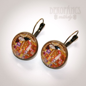 Klimt: Ölelés - üveglencsés fülbevaló 18 mm, Ékszer, Fülbevaló, Lógós kerek fülbevaló, Ékszerkészítés, MESKA