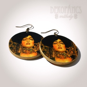 Klimt: Judith - fa fülbevaló - ékszer - fülbevaló - lógós kerek fülbevaló - Meska.hu