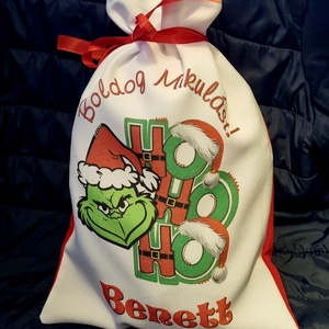 Egyedi,névre szóló Mikulás Grinch mintával - karácsony - mikulás - mikulás zsák - Meska.hu