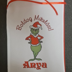 Egyedi,névre szóló Mikulás Grinch mintával - karácsony - mikulás - mikulás zsák - Meska.hu