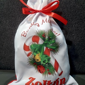 Egyedi,névre szóló Mikulás Grinch mintával - karácsony - mikulás - mikulás zsák - Meska.hu