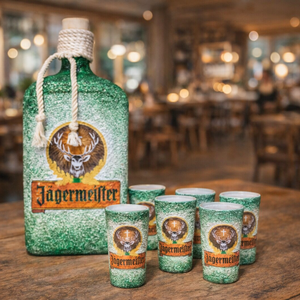 J�germeister-  pálinkás üveg szett, Otthon & Életmód, Konyhafelszerelés, tálalás, Tálalás, Pálinkás poharak, szettek, Decoupage, transzfer és szalvétatechnika, MESKA