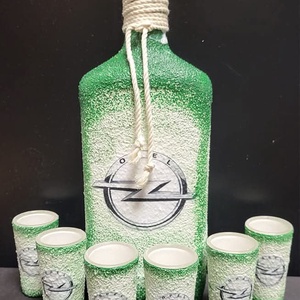 Opel -  pálinkás üveg szett - otthon & életmód - konyhafelszerelés, tálalás - tálalás - pálinkás poharak, szettek - Meska.hu