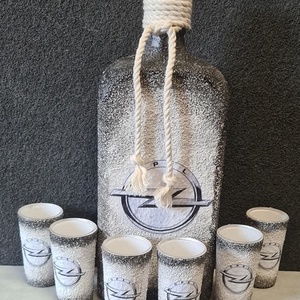 Opel -  pálinkás üveg szett - otthon & életmód - konyhafelszerelés, tálalás - tálalás - pálinkás poharak, szettek - Meska.hu