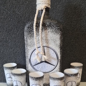 Mercedes -  pálinkás üveg szett, Otthon & Életmód, Konyhafelszerelés, tálalás, Tálalás, Pálinkás poharak, szettek, Decoupage, transzfer és szalvétatechnika, MESKA