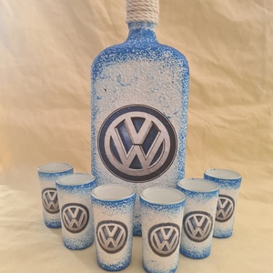 Volkswagen -  pálinkás üveg szett, Otthon & Életmód, Konyhafelszerelés, tálalás, Tálalás, Pálinkás poharak, szettek, Decoupage, transzfer és szalvétatechnika, MESKA