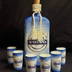 Volvo -  pálinkás üveg szett, Otthon & Életmód, Konyhafelszerelés, tálalás, Tálalás, Pálinkás poharak, szettek, Decoupage, transzfer és szalvétatechnika, MESKA