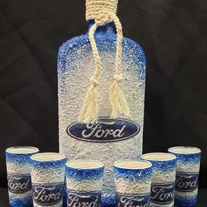 FORD -  pálinkás üveg szett, Otthon & Életmód, Konyhafelszerelés, tálalás, Tálalás, Pálinkás poharak, szettek, Decoupage, transzfer és szalvétatechnika, MESKA