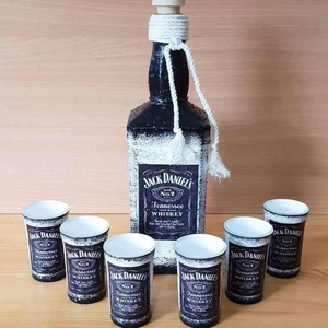 Jack Daniel�s -  pálinkás üveg szett, Otthon & Életmód, Konyhafelszerelés, tálalás, Tálalás, Pálinkás poharak, szettek, Decoupage, transzfer és szalvétatechnika, MESKA