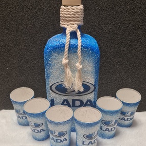 Lada -  pálinkás üveg szett, Otthon & Életmód, Konyhafelszerelés, tálalás, Tálalás, Pálinkás poharak, szettek, Decoupage, transzfer és szalvétatechnika, MESKA