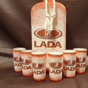 Lada -  pálinkás üveg szett - otthon & életmód - konyhafelszerelés, tálalás - tálalás - pálinkás poharak, szettek - Meska.hu