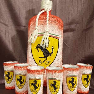Ferrari -  pálinkás üveg szett, Otthon & Életmód, Konyhafelszerelés, tálalás, Tálalás, Pálinkás poharak, szettek, Decoupage, transzfer és szalvétatechnika, MESKA