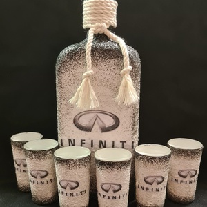 INFINITI -  pálinkás üveg szett, Otthon & Életmód, Konyhafelszerelés, tálalás, Tálalás, Pálinkás poharak, szettek, Decoupage, transzfer és szalvétatechnika, MESKA