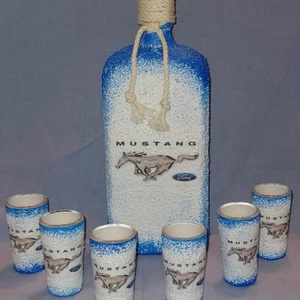 Mustang -  pálinkás üveg szett, Otthon & Életmód, Konyhafelszerelés, tálalás, Tálalás, Pálinkás poharak, szettek, Decoupage, transzfer és szalvétatechnika, MESKA