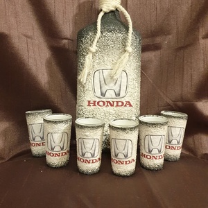 Honda -  pálinkás üveg szett, Otthon & Életmód, Konyhafelszerelés, tálalás, Tálalás, Pálinkás poharak, szettek, Decoupage, transzfer és szalvétatechnika, MESKA