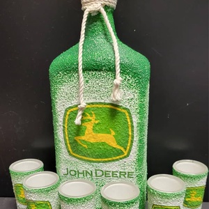 Egyedi üveg szett - JHON DEER minta, Otthon & Életmód, Konyhafelszerelés, tálalás, Tálalás, Pálinkás poharak, szettek, Decoupage, transzfer és szalvétatechnika, MESKA