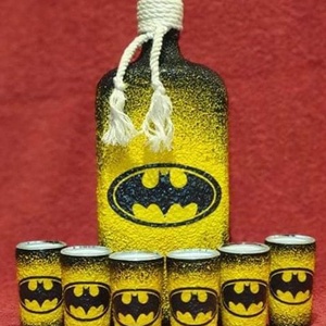 Egyedi üveg szett - BATMAN, Otthon & Életmód, Konyhafelszerelés, tálalás, Tálalás, Pálinkás poharak, szettek, Decoupage, transzfer és szalvétatechnika, MESKA