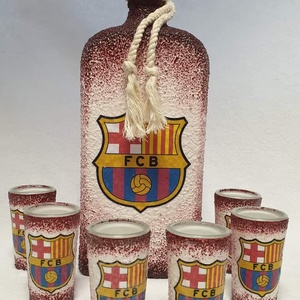 Egyedi üveg szett - FCB, Otthon & Életmód, Konyhafelszerelés, tálalás, Tálalás, Pálinkás poharak, szettek, Decoupage, transzfer és szalvétatechnika, MESKA