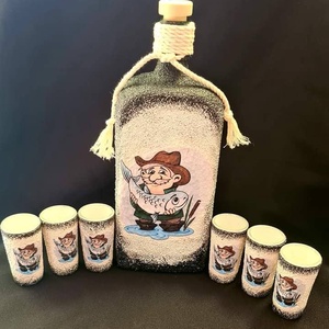 Egyedi üveg szett - horgász, Otthon & Életmód, Konyhafelszerelés, tálalás, Tálalás, Pálinkás poharak, szettek, Decoupage, transzfer és szalvétatechnika, MESKA