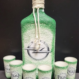 Egyedi üveg szett - opel, Otthon & Életmód, Konyhafelszerelés, tálalás, Tálalás, Pálinkás poharak, szettek, Decoupage, transzfer és szalvétatechnika, MESKA