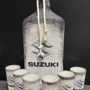 Egyedi üveg szett - suzuki, Otthon & Életmód, Konyhafelszerelés, tálalás, Tálalás, Pálinkás poharak, szettek, Decoupage, transzfer és szalvétatechnika, MESKA